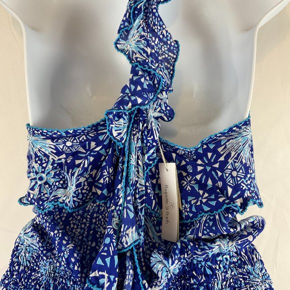 Poupette St. Barth Romper XS Blue White Firework Print Sleeveless Ruffle New NWT - Picture 10 of 13
